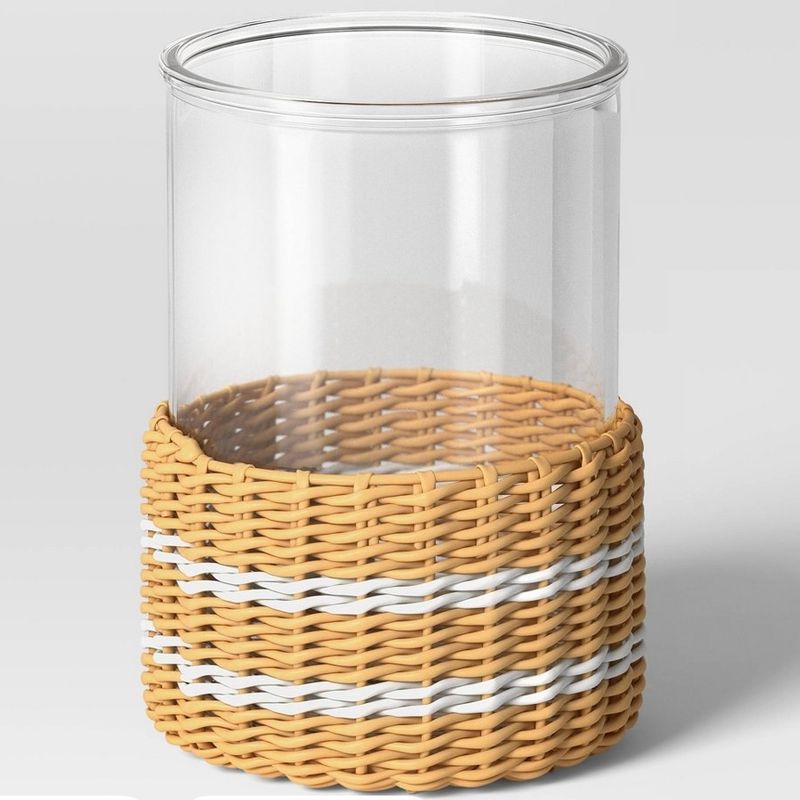 8.5&quot;x6.3&quot; Pillar Glass and Rattan Lantern Candle Holders Brown