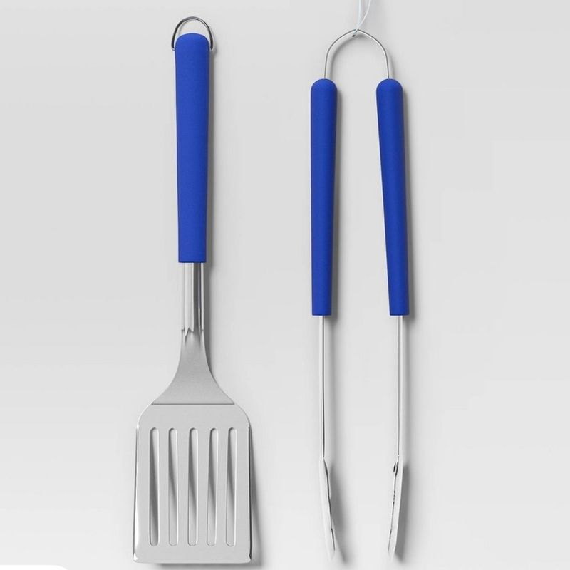 2pc Tongs and Spatula Grill Tool Set Stainless Steel Cobalt