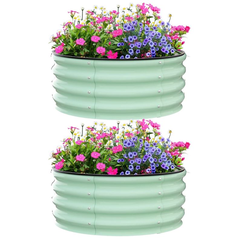 Raised Garden Beds Round 2’x2’x1’ - Green 2 pk