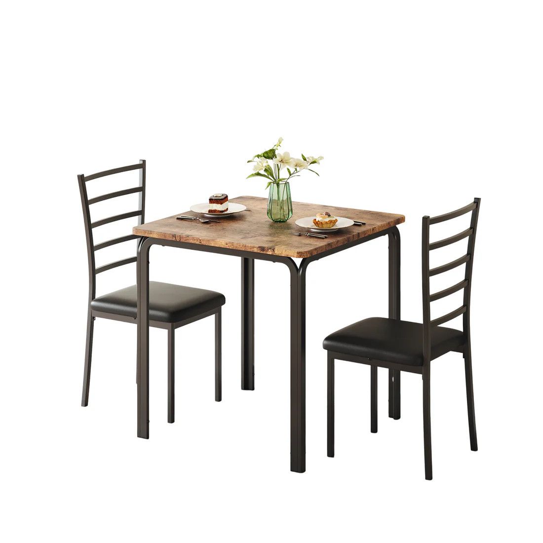 Dining table and 2 chair set - brown top