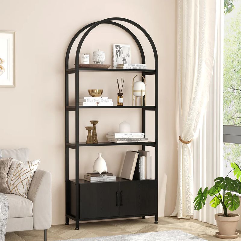 Arched Bookshelf with Doors Storage