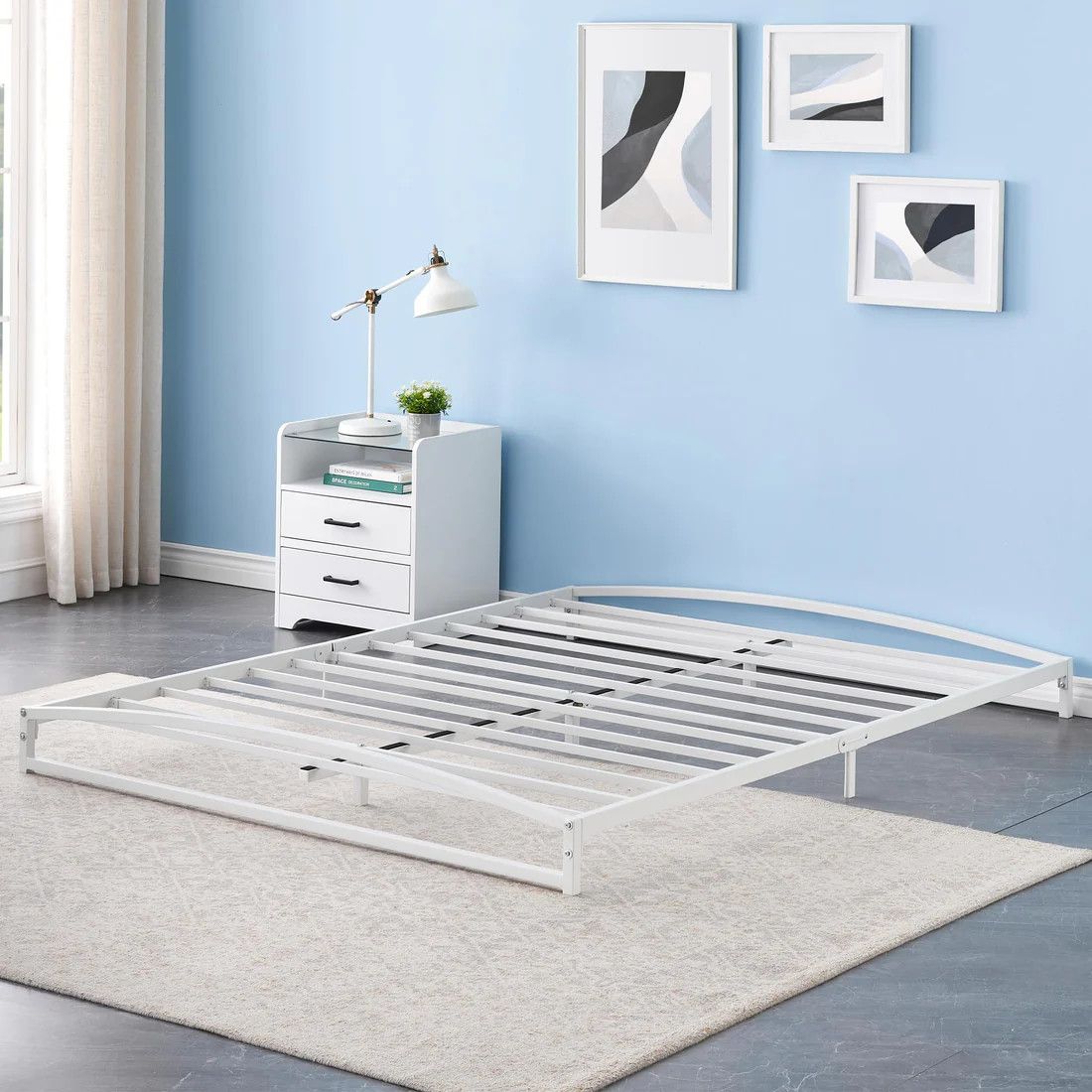 Full size metal bed frame - white