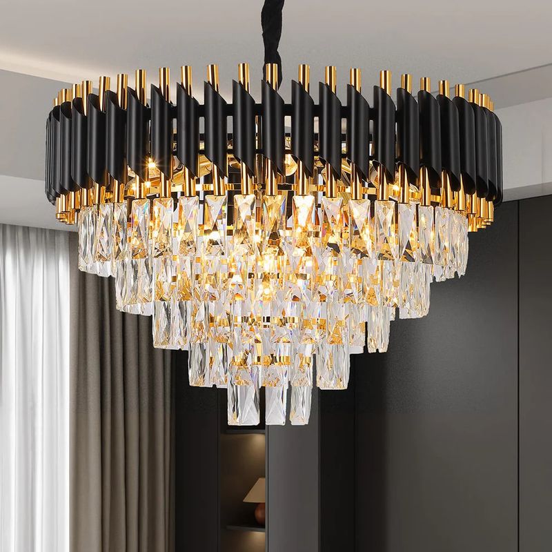 Modern Crystal Chandeliers 5 Tiers Black and Gold Pendant