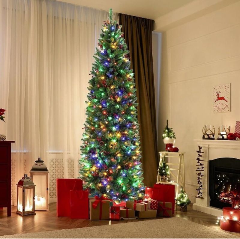 6 ft  pre-lit pencil Christmas tree – multicolored light options