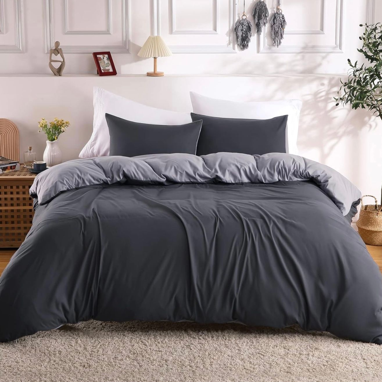 3 Pieces Ultra Soft Double Brushed Microfiber Duvet Cover Set - Silver Grey - King