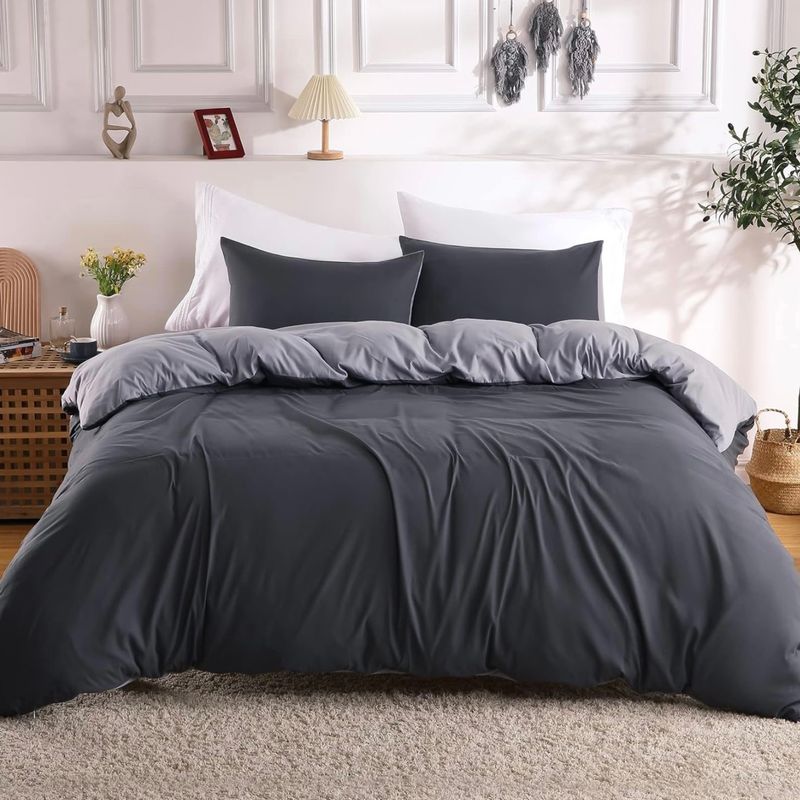 3 Pieces Ultra Soft Double Brushed Microfiber Duvet Cover Set - Silver Grey - King