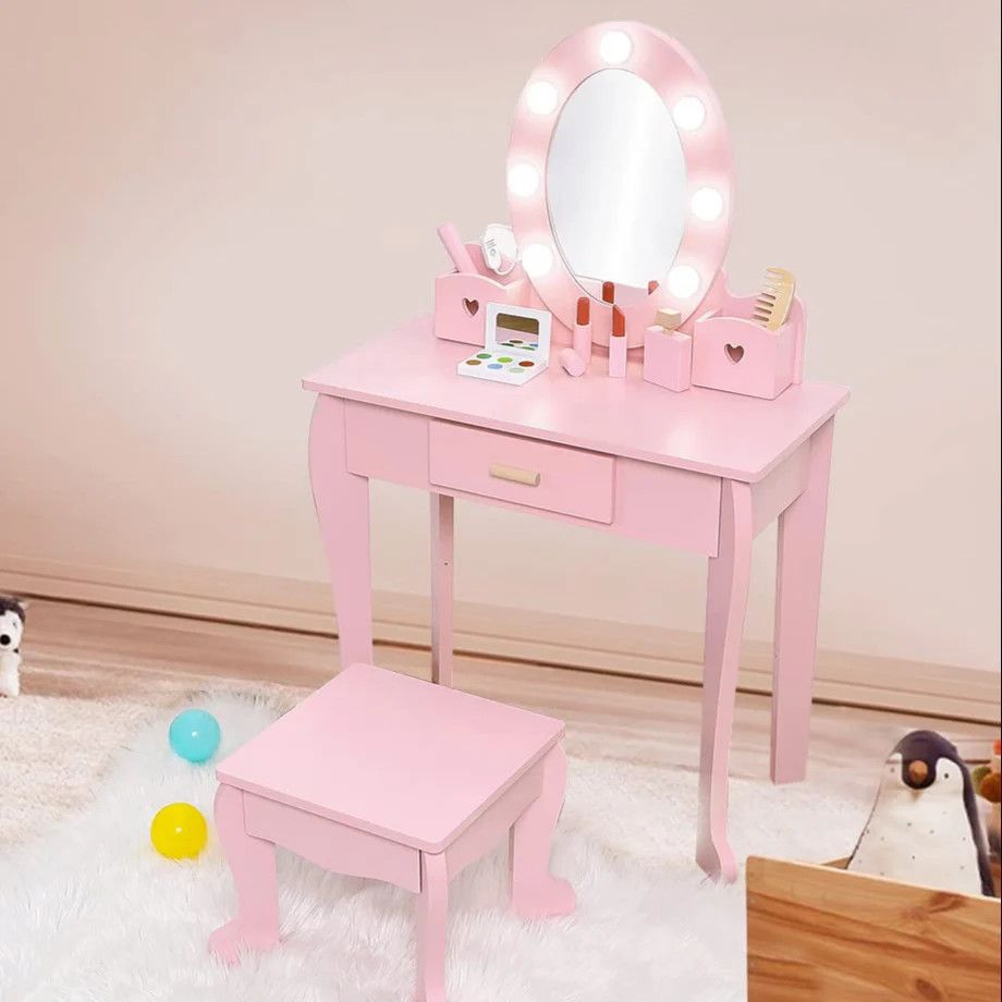 Kids vanity with mirror - pink