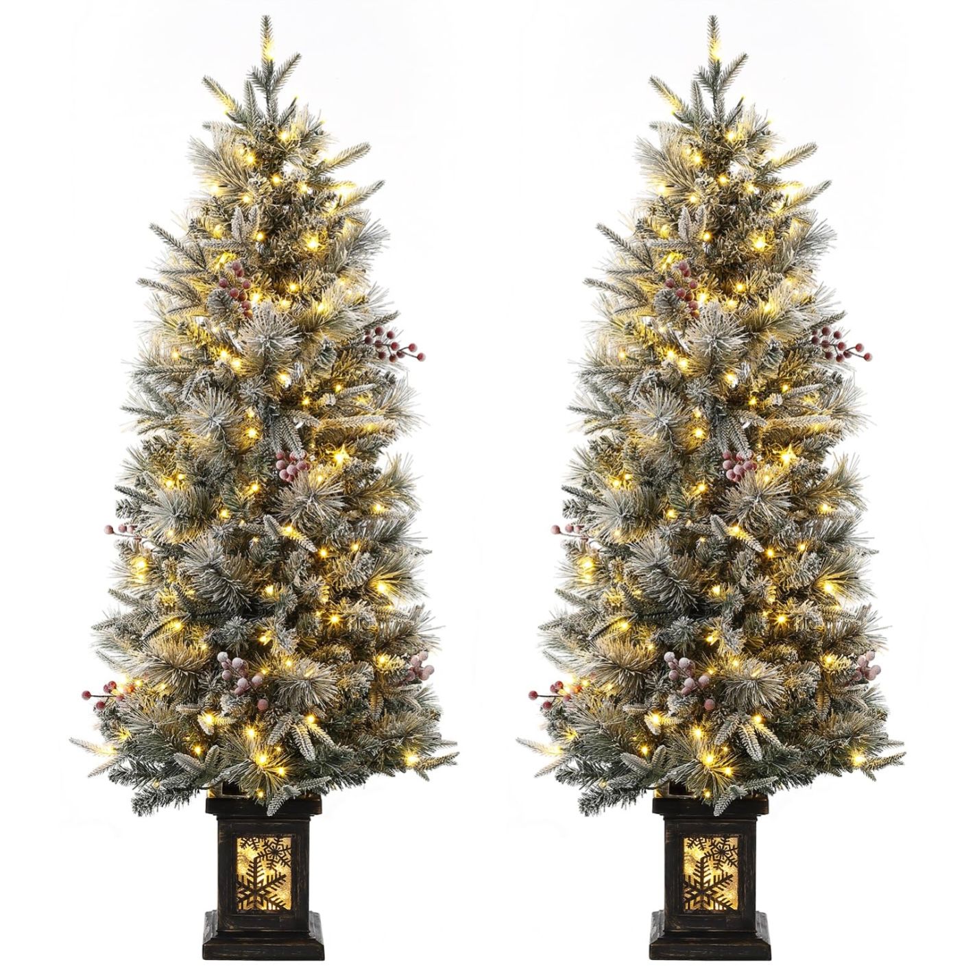 4.5ft  Christmas Tree Pre-Lit with Snowflake Base, Set of 2