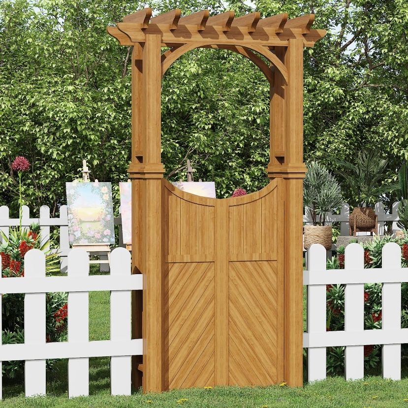 Wooden Arch Trellis Garden Arbor with Gate