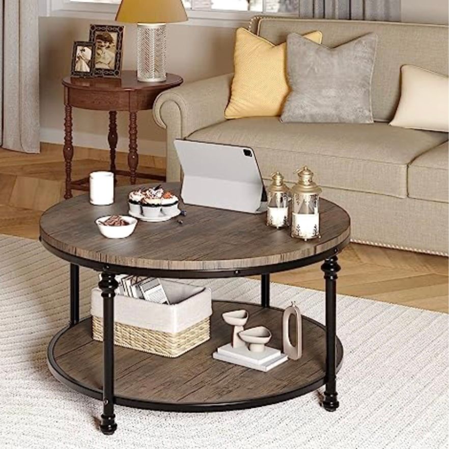 Round Coffee Table Rustic -Light Walnut