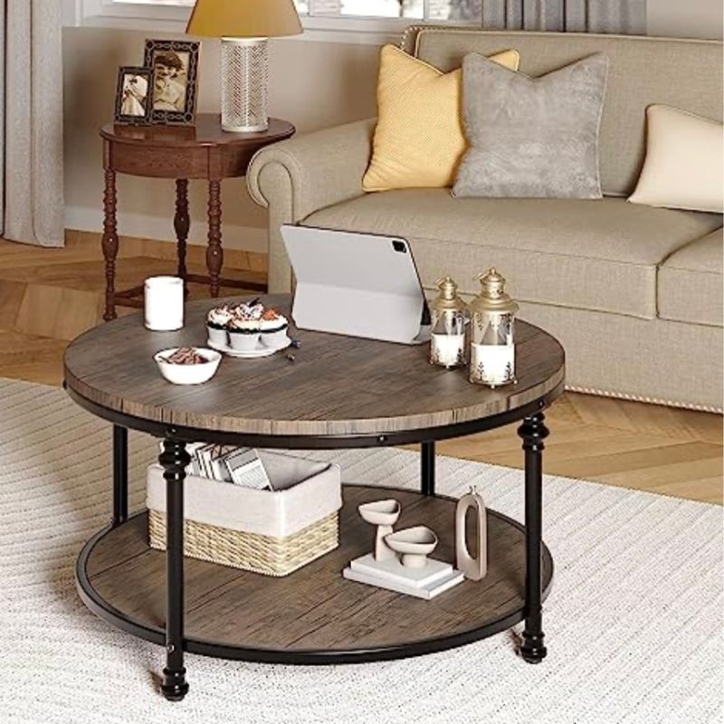 Round Coffee Table Rustic -Light Walnut