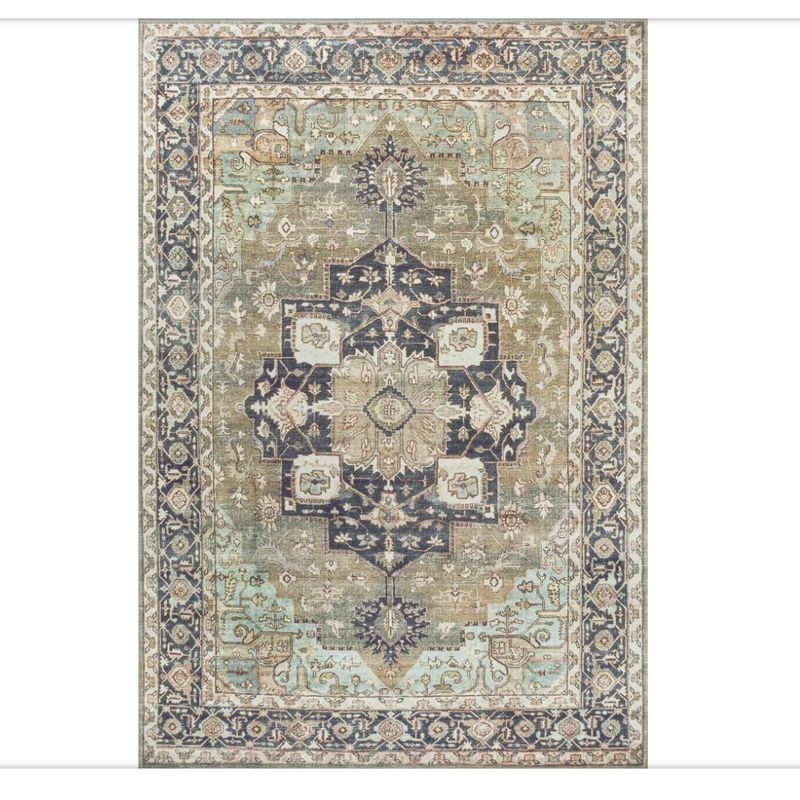 3x5 washable rug Green/Tan/Blue