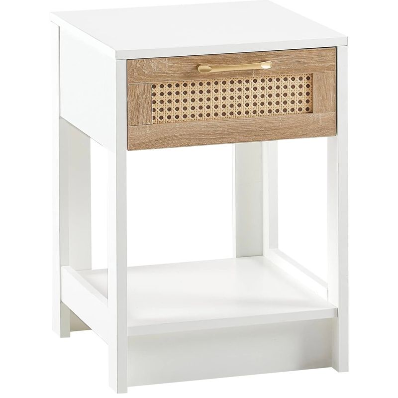 End table night stand white rattan