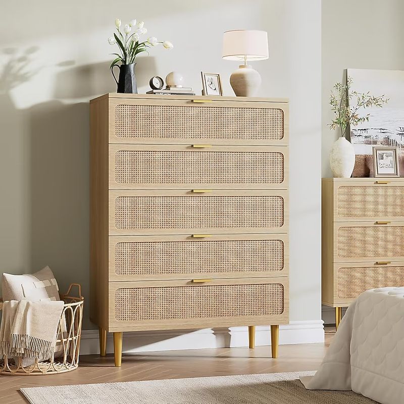 Rattan 5 Drawer Dresser