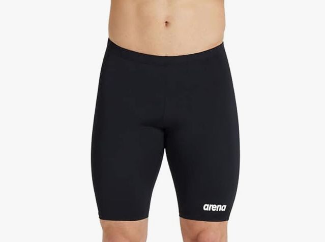 ARENA Men&#39;s Swim Jammer Team Solid MaxLife Athletic Swimwear Professional Training Swimsuit Sports Bathing Suit, Black/White, US Size 30