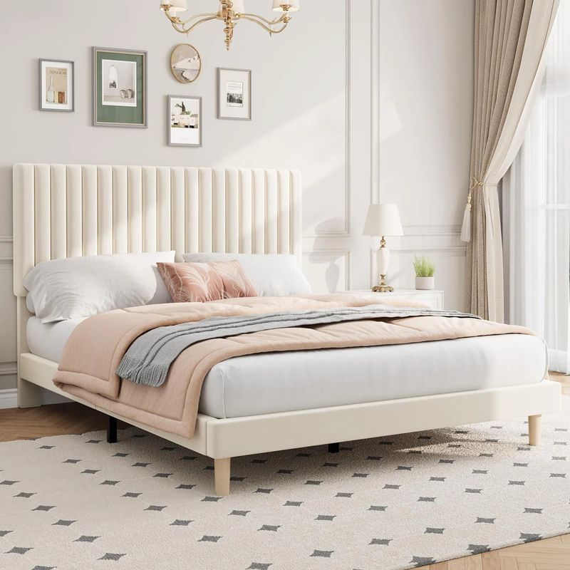 Queen size platform bed - beige color
