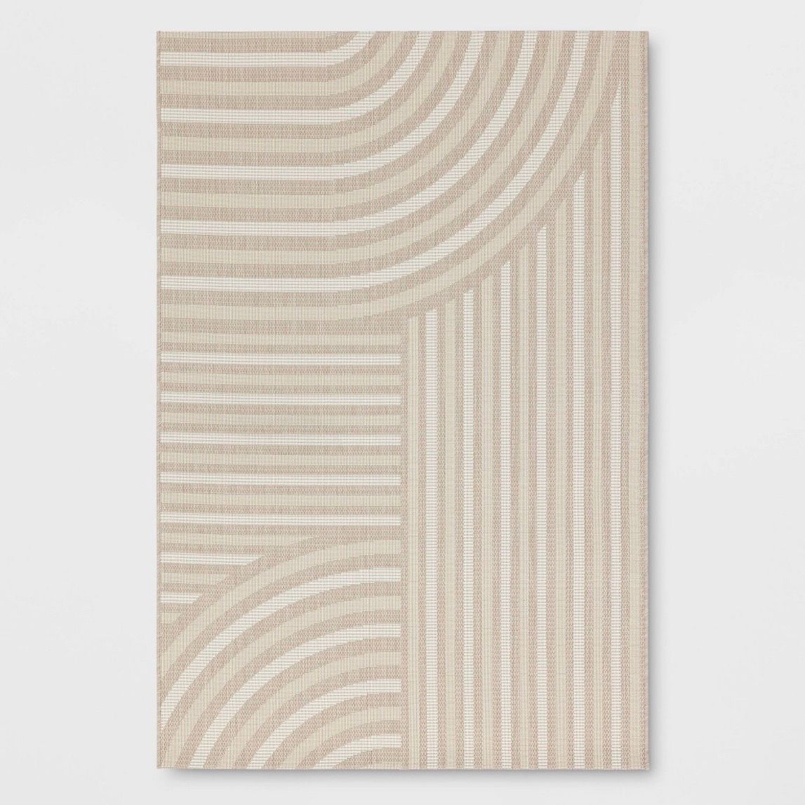 6'6"x9' Linear Geo Outdoor Area Rug Tan - Room Essentials