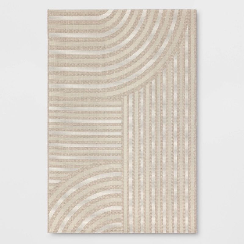 6'6"x9' Linear Geo Outdoor Area Rug Tan - Room Essentials