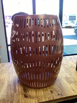 Metal Cutout Round Patio Accent Table Dark Red - Room Essentials