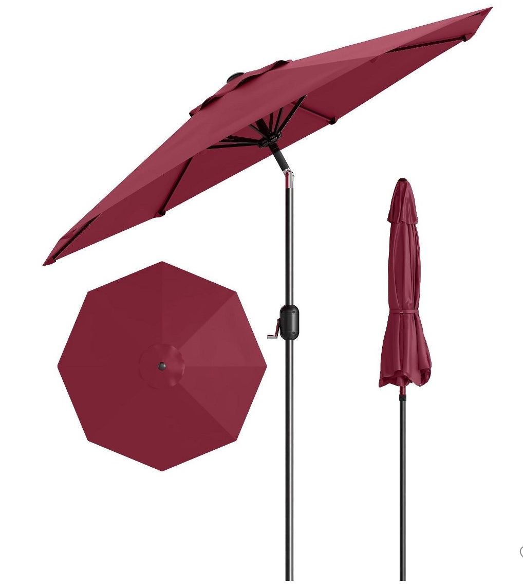 9' Round Solid Outdoor Patio Market Umbrella Maroon with Black Pole - Threshold