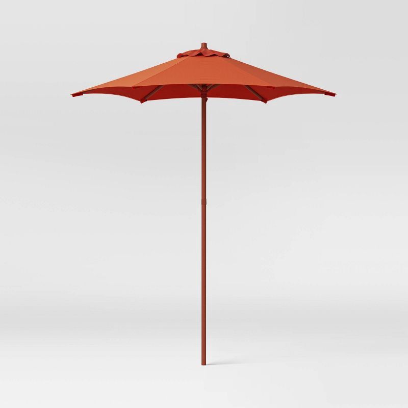 6' Round Solid Monochrome Outdoor Patio Market Umbrellas Red with Red Pole