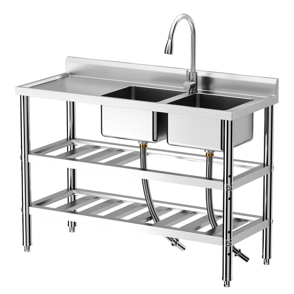 47"x18"x35" Stainless Steel Double Bowl Utility Sink