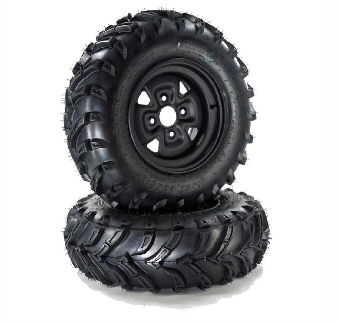 Set Of 2 25x10-12 ATV Tires With 12" Steel Wheel Rim
