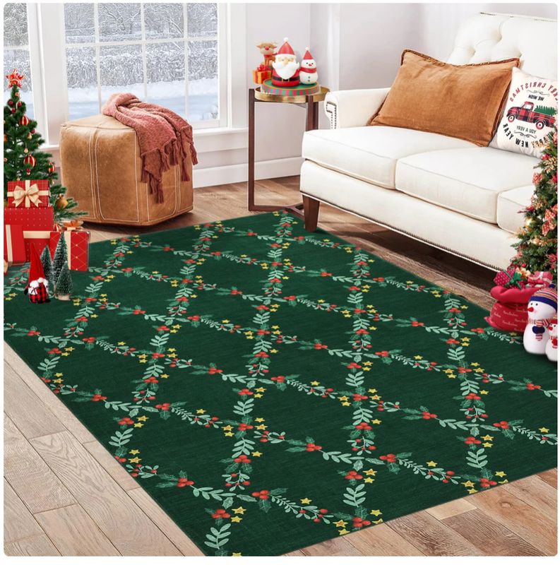 5x7 Rug Modern Christmas Wreath Plaid Indoor Floor Cover