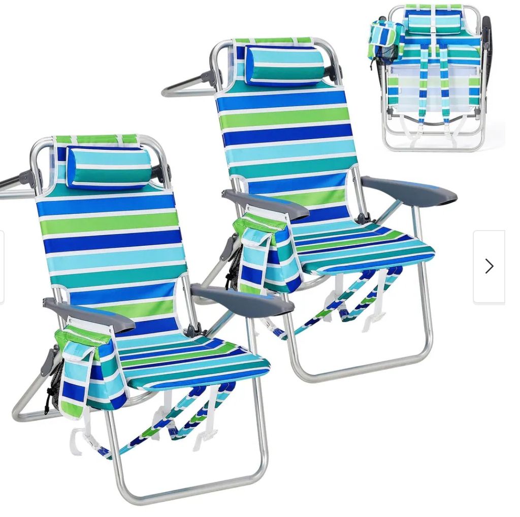Set of 2 Backpack Beach Chairs for Adults, Lightweight Aluminum