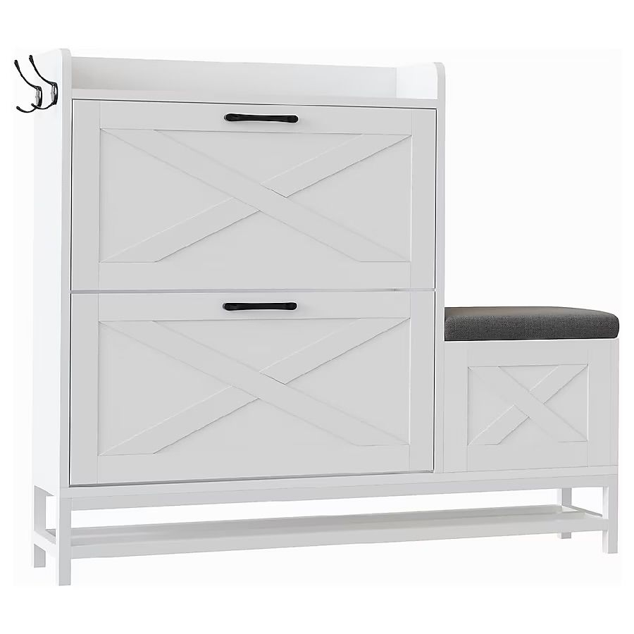 White Shoe Cabinet with Bench