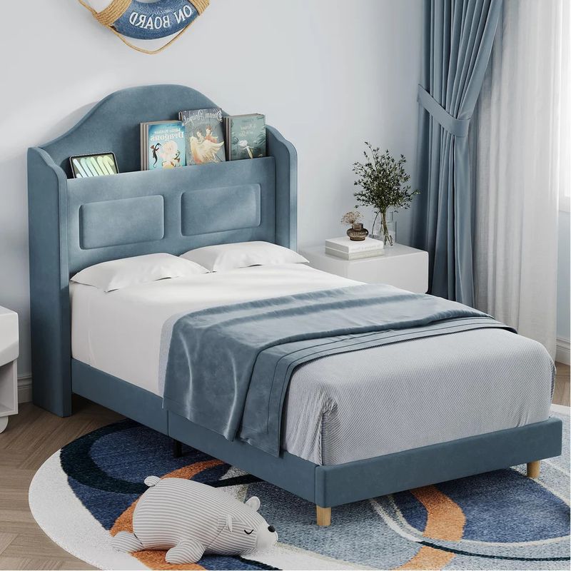 Twin Bed Frame Upholstered Velvet Platform Bed
