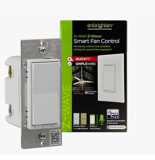 Z-Wave Plus Fan Control, 3-Way Compatible Fan Control, White &amp; Almond, 14314
