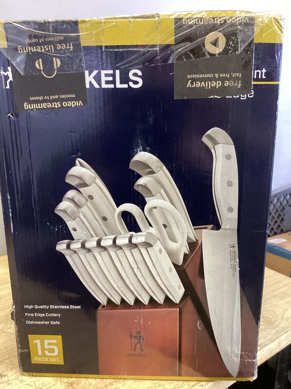 HENCKELS Statement Razor-Sharp 15-Piece White Handle Knife Set with Block, German Engineered Knife Informed by over 100 Years of Mastery