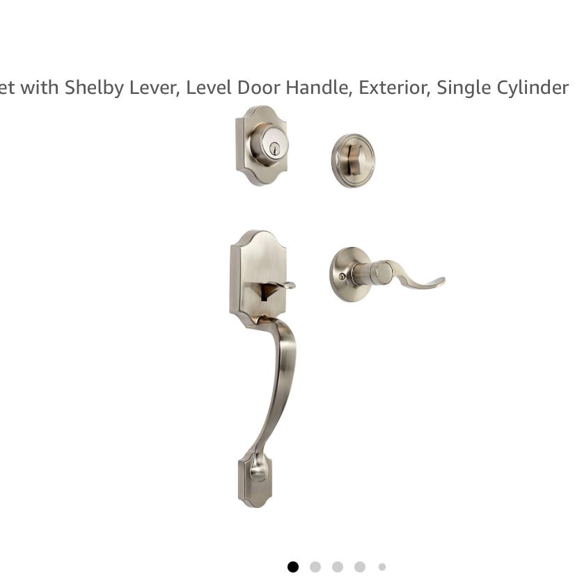 Amazon Basics Front Door Lock Set, Handleset with Shelby Lever, Level Door Handle, Exterior, Single Cylinder Packs, Satin Nickel, 1-Pack