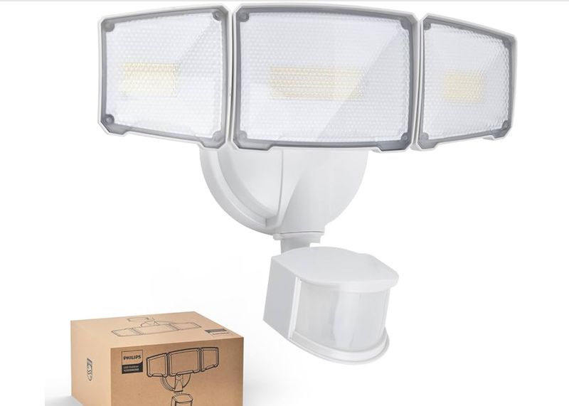 Philips 72W 7400LM LED Security Lights w/PIR Motion Sensor Outdoor, 5000K Daylight Dusk to Dawn Aluminum Flood Light, 3 Adjustable Heads, Waterproof for Garage, Yard, Porch
