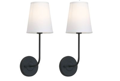 Pathson Set of 2 Vintage Wall Sconces Lighting White Fabric Shade, Hardwired Bathroom Wall Light Fixtures Decor for Bedroom Living Room(Black)