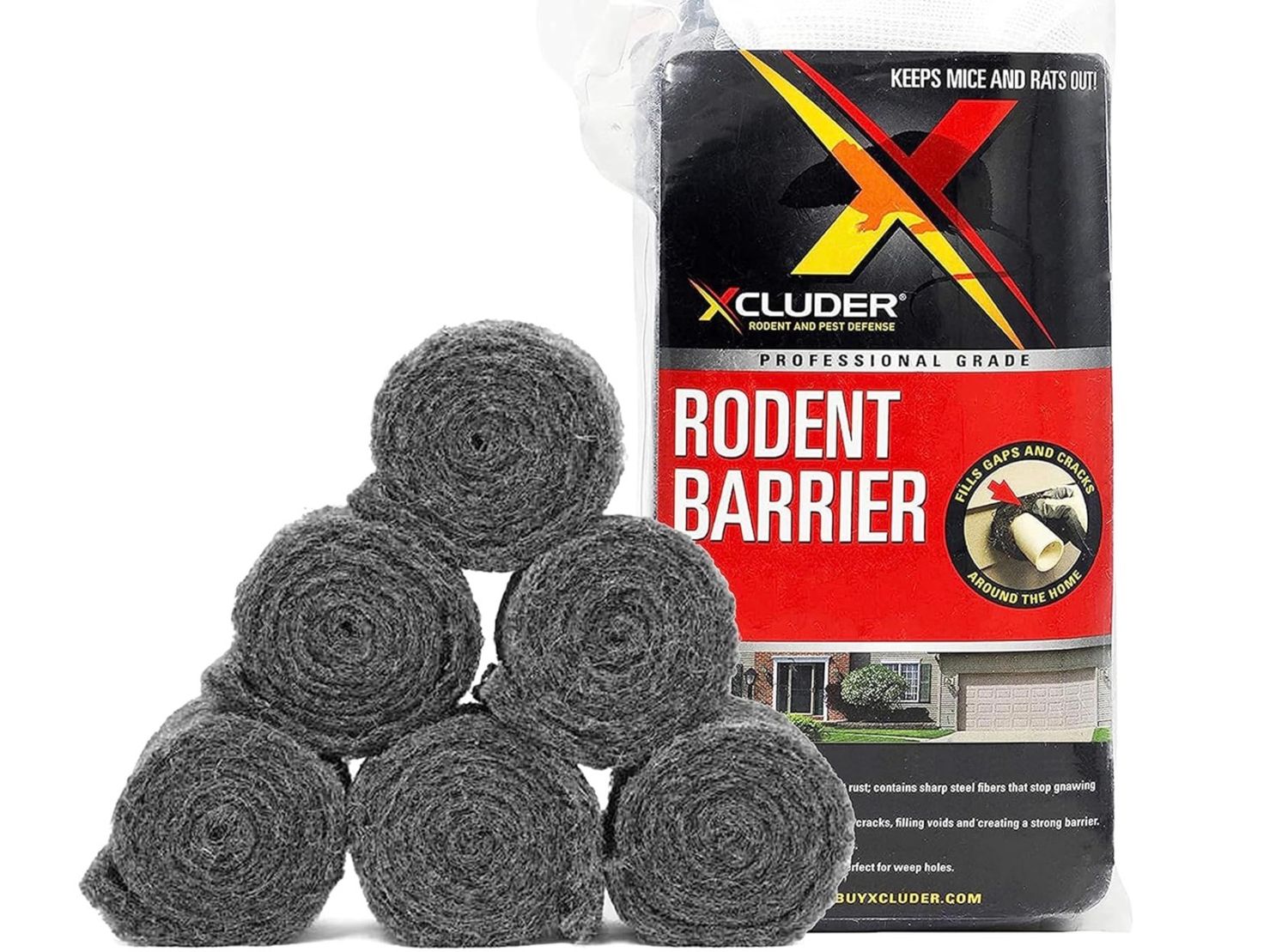 Xcluder Rodent Control Fill Fabric 6 Rolls of Stainless Steel Wool Blend Protect Home, Business, Office Stop Rats, Mice, and Pests from Entering Property