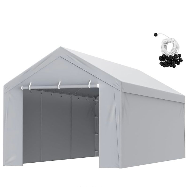 Carport Replacement Canopy Cover 10 x 20 ft, Tarp w/Ball Bungees, Grey (Top Only)