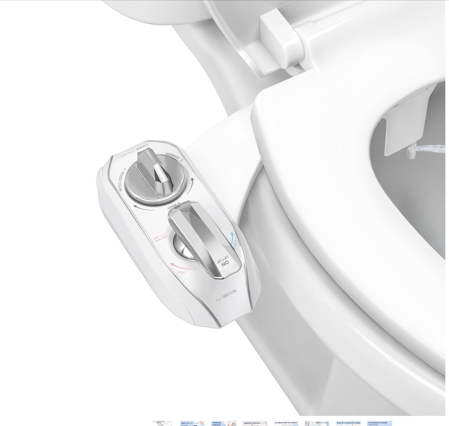 LUXE Bidet NEO 185 Plus - Dual Nozzle, Non-Electric Bidet Attachment for Toilet Seat, Patented Slide-In Install, 360° Self-Clean, EZ-Lift to Clean, Feminine &amp; Rear Wash (Chrome)
