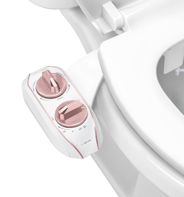 LUXE Bidet NEO 185 Plus - Dual Nozzle, Non-Electric Bidet Attachment for Toilet Seat, Patented Slide-In Install, 360° Self-Clean, EZ-Lift to Clean, Feminine &amp; Rear Wash (Rose Gold)
