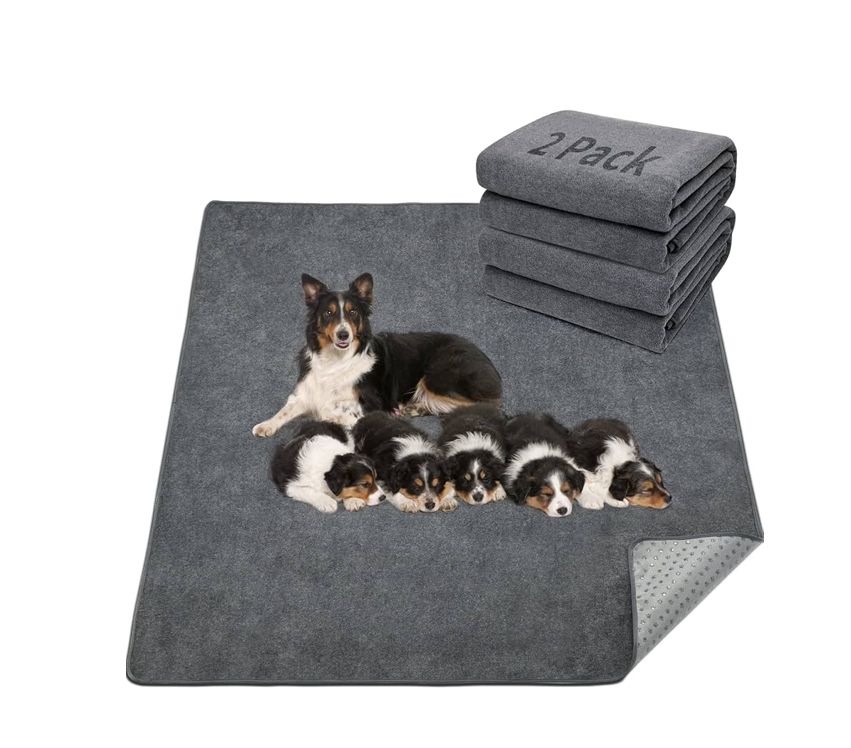LOOBANI 2 Pack Extra Large Reusable Dog Mats, 65x48in, Gray
