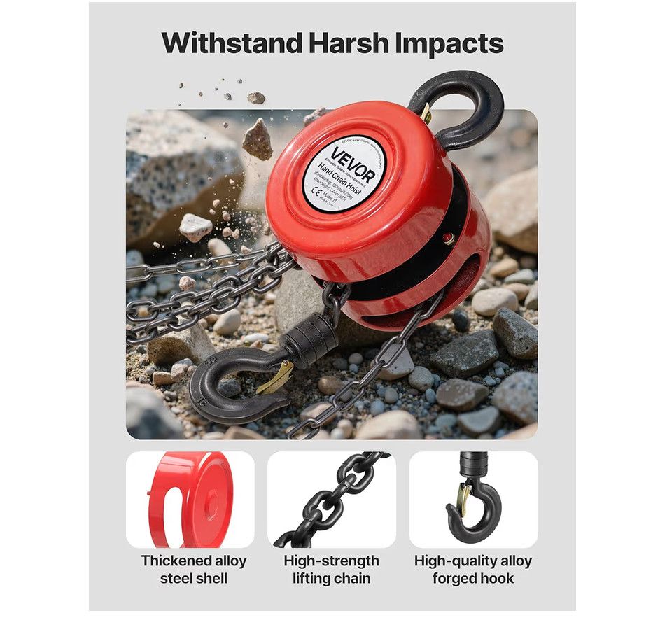 Hand Chain Hoist, 2200 lbs /1 Ton Capacity Chain Block
