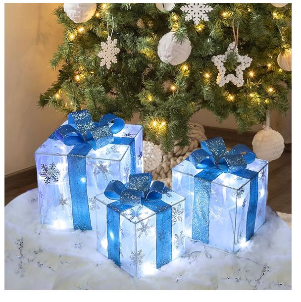 Set of 3 Christmas Lighted Gift Boxes 60 LED Indoor/Outdoor,Cool White