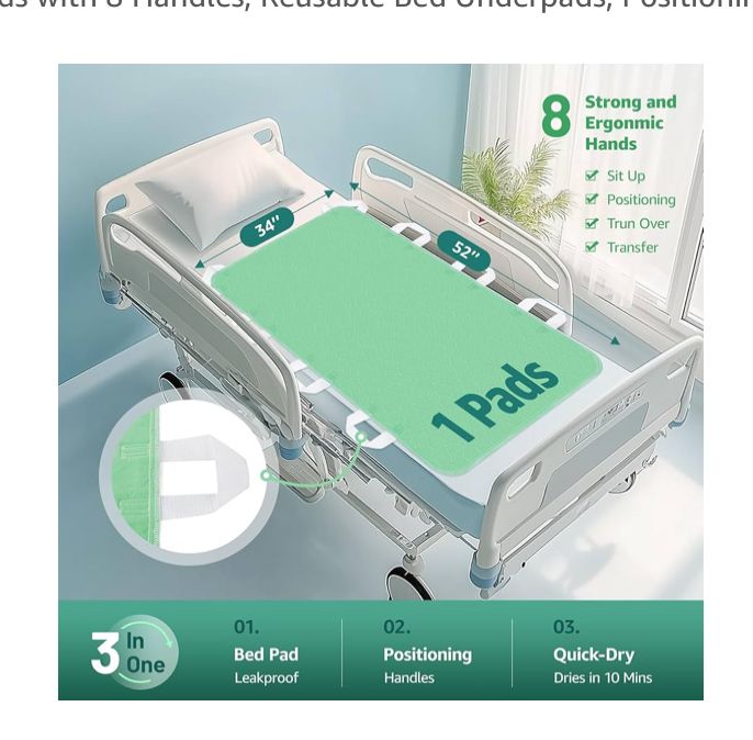 Waterproof Bed Pads 10 Handles,2 Pcs 34"x72" Washable/Reusable