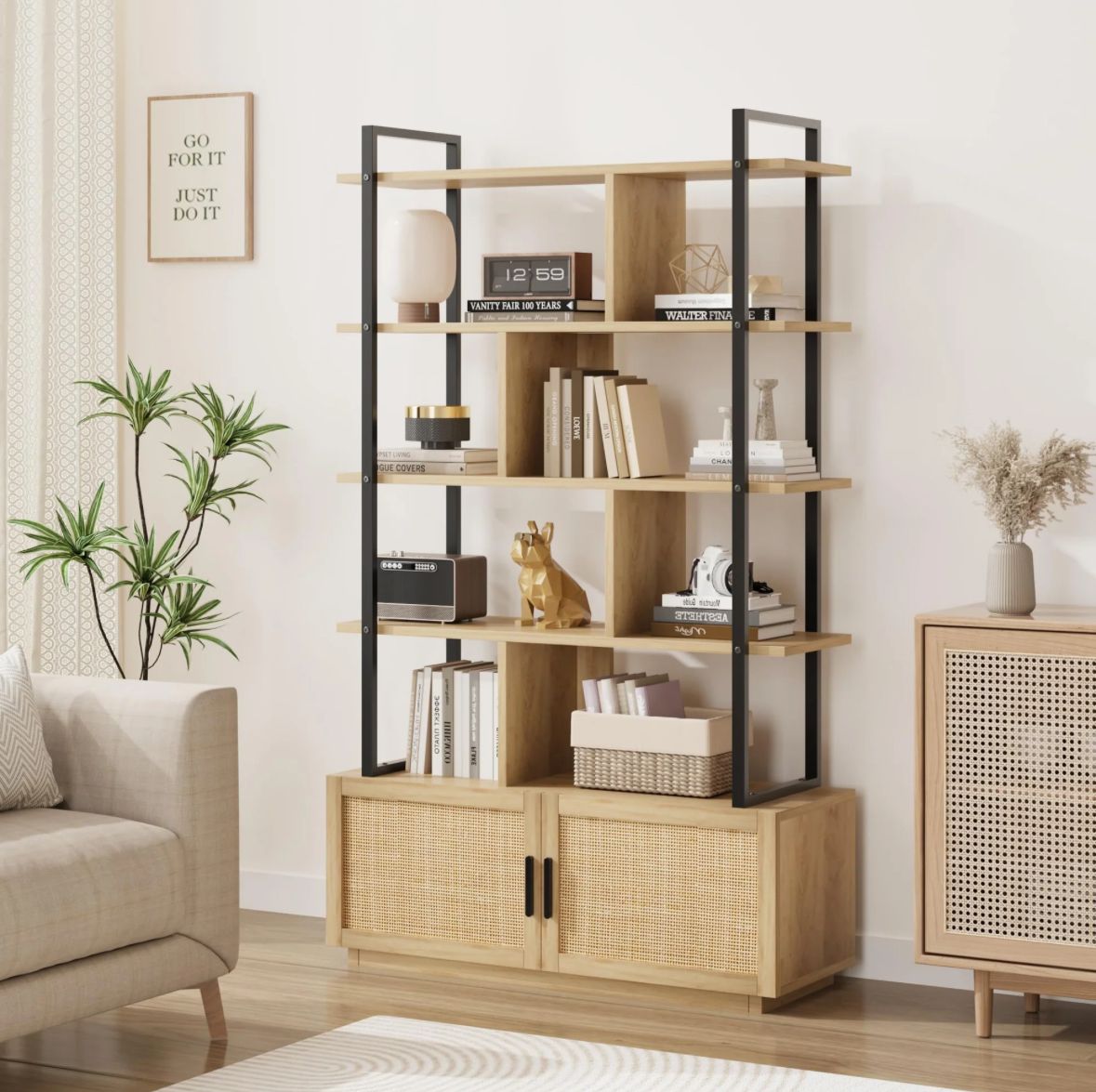 5 tier bookshelf with cabinet