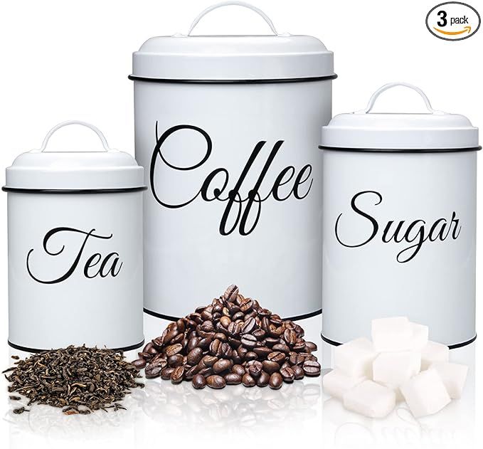 Kitchen Canisters Set of 3, Vintage Coffee Tea Sugar