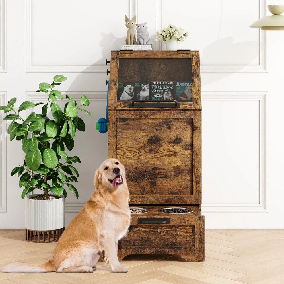 Pet Food Cabinet with 2 Elevated Bowls