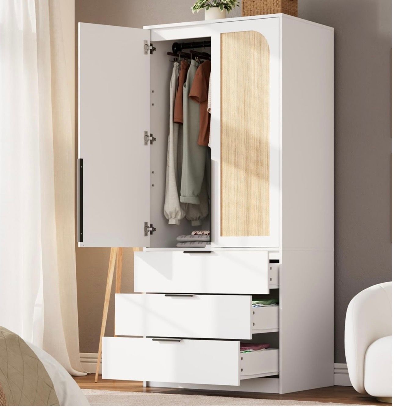 Armoire Wardrobe Closet, 69.5 in Wooden Wardrobe Cabinet with 3 Drawers