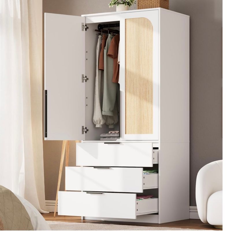 Armoire Wardrobe Closet, 69.5 in Wooden Wardrobe Cabinet with 3 Drawers