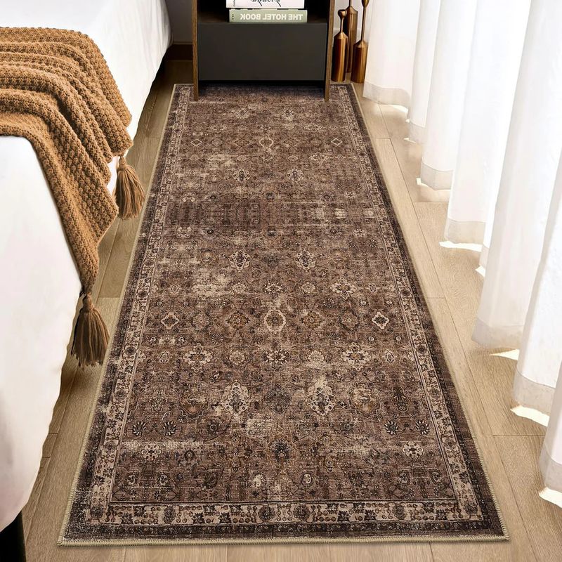 Vintage Floral 2x6 Runner Rug Reddish Brown Boho